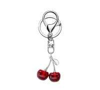 Trendy Cherry Alloy Keychain Stylish Cherry Keychain Pendant Unisex Keyrings Accessory for Bag Keys Phones, Red Silver Button, as described