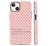 Trendy Christian Jesus Bible Verse Quotes Print Phone Case for iPhone 13 iPhone 14 6,1", Cute Pink Black Polka Dot Design 2-in-1 Glossy Cover Hard PC Shockproof Soft TPU Protection Girls Women Funda