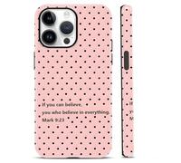 Trendy Christian Jesus Bible Verse Quotes Print Phone Case for iPhone 14 Pro Max 6,7", Cute Pink Black Polka Dot Design 2-in-1 Glossy Cover Hard PC Shockproof Soft TPU Protection Girls Women Funda