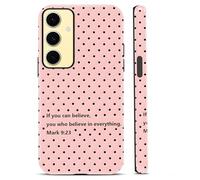 Trendy Christian Jesus Bible Verse Quotes Print Phone Case for Samsung Galaxy S25 5G 6,2", Cute Pink Black Polka Dot Design 2-in-1 Glossy Cover Hard PC Shockproof Soft TPU Protection Girls Women Funda
