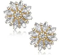 Trendy Colorful Big Round Statement Rhinestone Cluster Leaf Stud Earrings Ethnic Sparkly Vintage Art Deco Iridescent Lotus Snowflower Alloy Stud Earrings for Women Jewelry Gifts, Metal