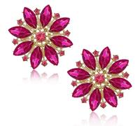 Trendy Colorful Big Round Statement Rhinestone Cluster Leaf Stud Earrings Ethnic Sparkly Vintage Art Deco Iridescent Lotus Snowflower Alloy Stud Earrings for Women Jewelry Gifts, Metal