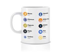trendy Connect Crypto Fan Crypto Mug, Bitcoin, Ether, Shiba Inu White