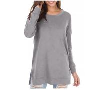 Trendy Crewneck Sweatshirts for Women Crew Neck Loose Fit Solid Color Tops Long Sleeve Sporty Fall Sweaters Comfort College Cute Fashion Anime Y2K Essential Sweatshirts No Hood 2025 Grey