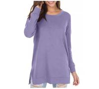Trendy Crewneck Sweatshirts for Women Crew Neck Loose Fit Solid Color Tops Long Sleeve Sporty Fall Sweaters Comfort College Cute Fashion Anime Y2K Essential Sweatshirts No Hood 2025 Purple
