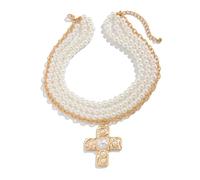 Trendy Crucifix Necklace With Elegant Faux Pearls Adjustable Length Neckchain Lightweight Women's Clavicle Chain Jewelry Minimalist Necklace