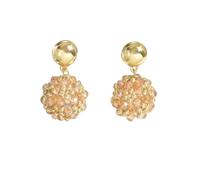 Trendy Cute Beaded Ball Dangle Earrings,Boho Statement Handmade Bead Flowers Dangling Earring for Women Elegant Festive Holiday Party Jewelry Gifts Champagne