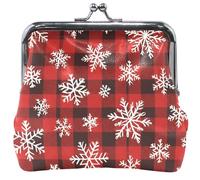 Trendy Cute Coin Purse Pouch Leather Buckle Kiss Lock Small Change Purse for Coins Red Black Buffalo Plaid Snowflakes 4.53" x 4.13"