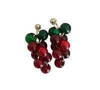 Trendy Cute Wine Red Beaded Grape Dangle Drop Earrings for Women Girls Colorful Beads Long Tassel Statement Stud Earring Boho Fun Jewelry Gifts Summer Party