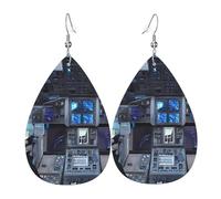 Trendy Dangle Earrings for Women, Lightweight Leather Cabin of the Future Print Teardrop Jewelry Drop Earring