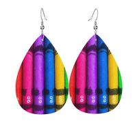 Trendy Dangle Earrings for Women, Lightweight Leather colored crayons Print Teardrop Jewelry Drop Earring