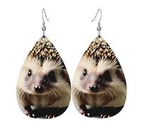 Trendy Dangle Earrings for Women, Lightweight Leather Cute hedgehog Print Teardrop Jewelry Drop Earring