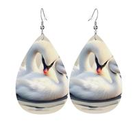 Trendy Dangle Earrings for Women, Lightweight Leather Cute little swan Print Teardrop Jewelry Drop Earring