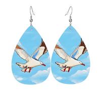 Trendy Dangle Earrings for Women, Lightweight Leather Flying Seagulls Print Teardrop Jewelry Drop Earring