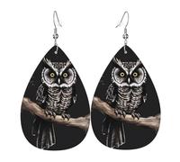 Trendy Dangle Earrings for Women, Lightweight Leather Late Night Owl Print Teardrop Jewelry Drop Earring