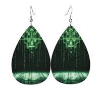 Trendy Dangle Earrings for Women, Lightweight Leather Matrix Code Digital Art Print Teardrop Jewelry Drop Earring