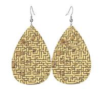 Trendy Dangle Earrings for Women, Lightweight Leather Treasure Maze Print Teardrop Jewelry Drop Earring