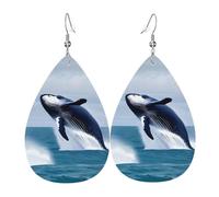 Trendy Dangle Earrings for Women, Lightweight Leather Whales at sea Print Teardrop Jewelry Drop Earring