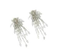 Trendy Dangle Tassels Earrings Sparkling Bead Detail Alloy Materials Sensitive Skin Safe Women Accessories Stylish Crystal Earrings For Weddings