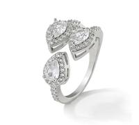 Trendy Dazzling Ring With Water Drop CZ Rings for Women Gold Silver Adjustable Ring Wedding Anniversary Jewelry Gift