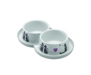 Trendy Dinner Cats in Love Double Bowl - White - 2 x 350ml