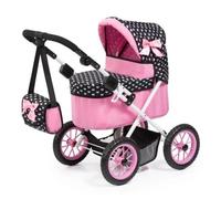 Bayer Design 13060AA Dolls pram Trendy, height-adjustable, foldable, bag, black, pink, white