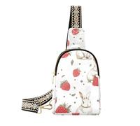 trendy Dots Rabbite and Strawberries Rustic Style shoulder fanny pack multipurpose sling purse for women for day pack, dots rabbite and strawberries rustic style