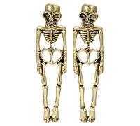 Trendy Earring Pack Gothic Skeleton Earrings Punk Human Funny Earrings Groom Bride Front Back Stud For Women Pearl Chain (Gold, One Size)