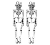 Trendy Earring Pack Gothic Skeleton Earrings Punk Human Funny Earrings Groom Bride Front Back Stud For Women Pearl Chain (Silver, One Size)