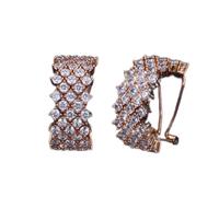 Trendy Earrings - Zircons Silver Color Shiny Aaa Cubic Zirconia Stone Paved C Shape Half Round Hoop Earrings For Women