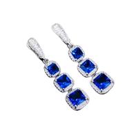 Trendy Earrings - Zircons Square Cut Cubic Zircon Blue Green Long Dangle Huggie Hoop Earrings Fashion Ladies Jewelry