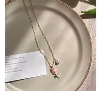 Trendy Elegant Exquisite Pearl Tulip Dangle Necklace Light Luxury Clavicle C WY4