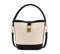 Trendy Fabric Crossbody Bucket Bag Simple Vintage PU Leather Colour Splices Shoulder Handbag Purse for Daily Use Elegant Fabric Shell Purse, black, Eine Größe