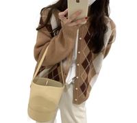 Trendy Fall Sweater for Women 2025 Grunge Argyle Plaid Preppy Y2K E-Girl Cardigan Chunky Knit Vintage Grandpa Sweater, A Khaki, L