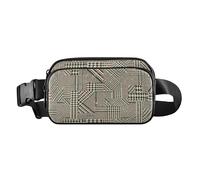 Trendy Fanny Pack Waist Bag for Women Men Teenagers Large Capacity Crossbody Sport Bag with, Abstract Yellow Brown Plaid, 8" x 5.3" x 2.3", Retro