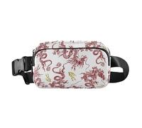 Trendy Fanny Waist Pack Men Women Chinese Dragons Red Oriental Style Waterproof Sling Bag Travel Accessory with Adjustable Strap for Travel Shopping Running, Chinese dragons red oriental style, 8" x