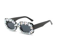 Trendy Fashion Candy Color Rectangle For Women Luxury Pearl Crystal Sunglasses Shades UV400 Men Trending Sun Glasses,Black gray,One
