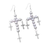 Trendy Faux Pearls Crosses Earrings Elegant Drops Ear Accessories Suitable for Daily Wear and Social Event Trendy Meet