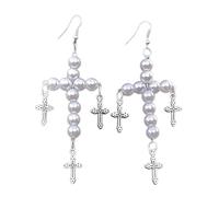 Trendy Faux Pearls Crosses Earrings Elegant Drops Earrings Ear Accessories Suitable for Daily Wear and Social Event Stone Meet for Women