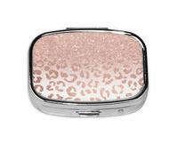 Trendy Faux Rose Gold Glitter Ombre Leopard,Meta Pill Box 2 Compartment Medicine Case,Portable Organizer