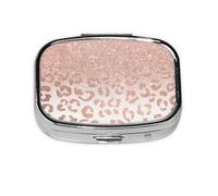 Trendy Faux Rose Gold Glitter Ombre Leopard,Meta Pill Box 2 Compartment Medicine Case,Portable Organizer,Rectangle Meta Portable Organizer Pill Box 2025 Compartment Medicine Case