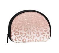 Trendy Faux Rose Gold Glitter Ombre Leopard, Women's Storage Bag Shell Makeup Bag Small Coin Purse Shell Change Pouch