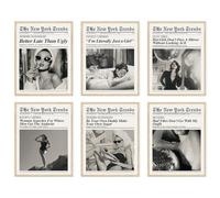 Trendy Feminist Newspaper Wall Art Prints of 6,Retro Black and White Vogue Posters for Room Aesthetic,Audrey Hepbum Fashion Wall Art Bedroom, Vintage Bar Cart Art Feminine Decor for Dorm Apartment