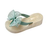 Trendy Flip Flops for Women Uk Summer Fashion Bow Knot Thick Bottom Flip Flops Women's Middle Heel Anti Slip Sandal Beach Shoes for Indoor & Outdoor Holiday Summer Vocation (Green, 4.5)