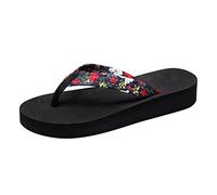 Trendy Flip Flops for Women UK Women Thick Heel Slippers Flat Fashionable Sandals Middle Heel Beach Summer Clip Toe Slippers for Indoor & Outdoor Holiday Summer Vocation (Black, 4)