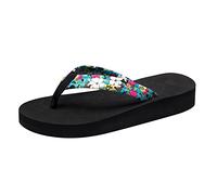 Trendy Flip Flops for Women UK Women Thick Heel Slippers Flat Fashionable Sandals Middle Heel Beach Summer Clip Toe Slippers for Indoor & Outdoor Holiday Summer Vocation (Blue, 5)