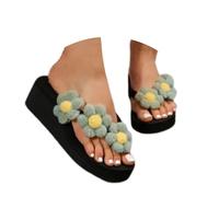 Trendy Flip Flops for Women UK Women's Summer New Clip Toe Slippers Flower Thick Bottom High Heeled Beach Thong Slippers for Indoor & Outdoor Holiday Summer Vocation (Green, 4.5)