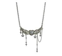 Trendy Four Point Star Angel Wing Heart Charm Necklace Adjustable Neckchain Accessory for Girls and Women Pendant Wear Women Heart Winged Wing Unique Jewelry Point Adjustable Daily for Feathered Star
