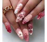 Trendy French Gradient Presses on Nails with 3D Petals and Butterfly Patterns Set for Women French Gradient Presses on Nails