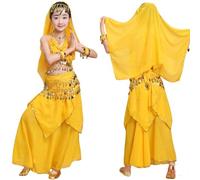 Trendy Girls Outfits Set for Dance Performances and Outdoor Activities Soft Elastic Fabric All Season Wear Comfortable Fit Ages 2 to 14 Easy Hand Machine Wash (Yellow, 5-6years)